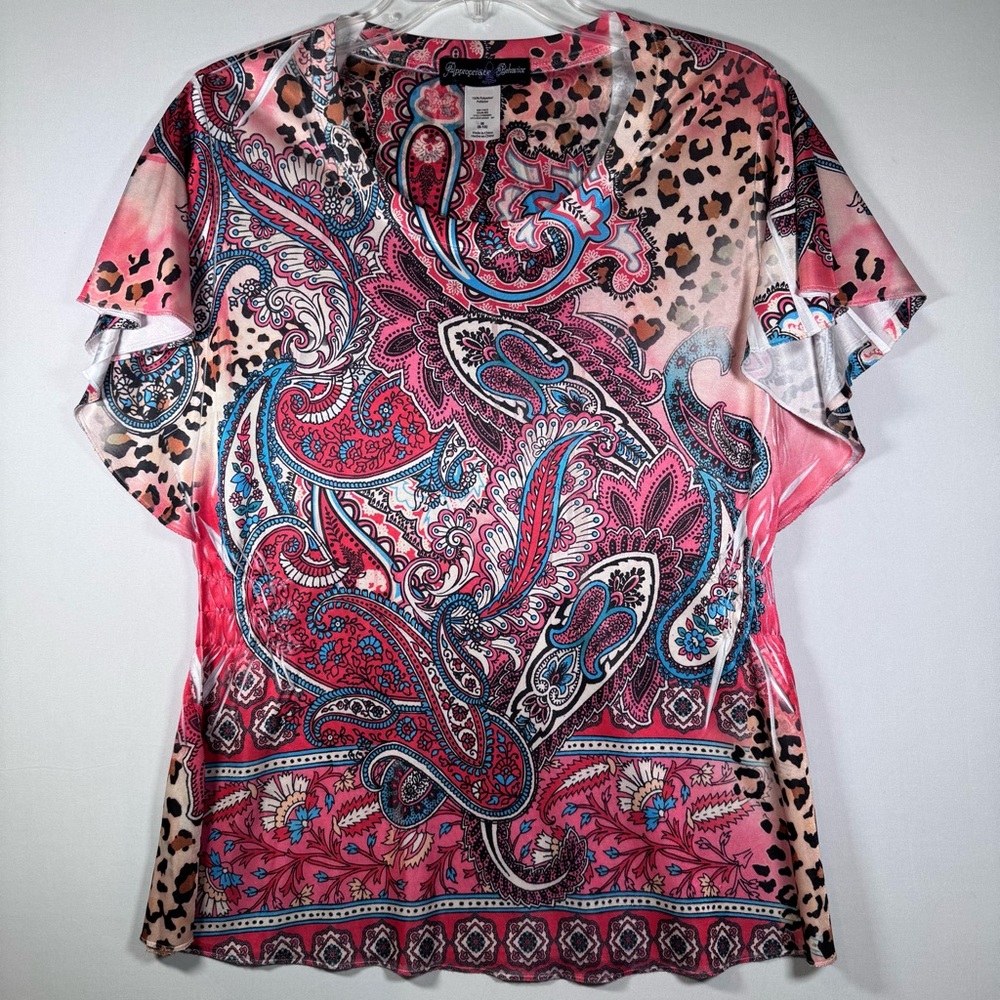 Appropriate Behavior Women's Medium (8-10) Pink Scoop Neck Paisley Leopard Top